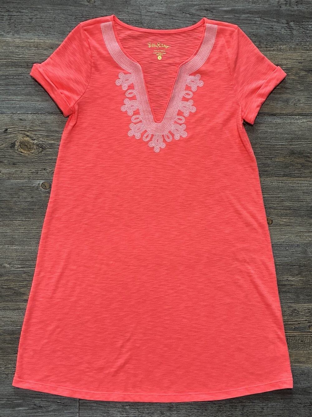 Lilly Pulitzer Maisy Dress Scroll Embroidery Coral Pink Small